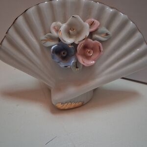 Elegant Ceramic Fan Vase with Floral Accents